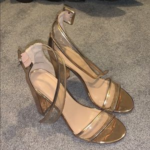 Rose Gold Chunky Heel With Clear Straps